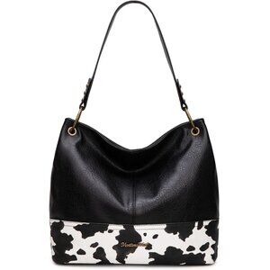 Women A-cow Black Imported Zipper Ladies Shoulder Handbags with Back Pocket
